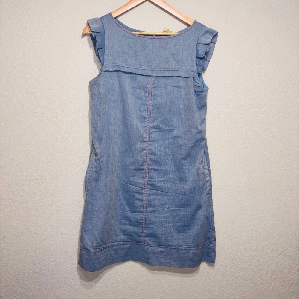 Monteau Women's Feminine Casual Ruffled Sleeves Mini Yoke Dress 100% Cotton Sz L